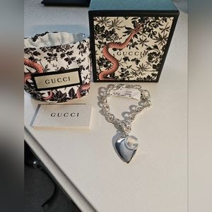 New with Tags GUCCI Silver heart bracelet. Giftable!